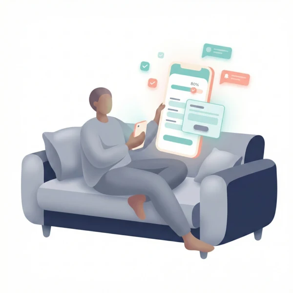 Illustration showing patients completing digital intake forms on their devices