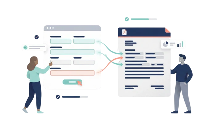 Illustration showing digital form fields mapped to existing PDF templates